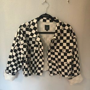 Wild Fable Checkerboard Cropped Denim Jacket